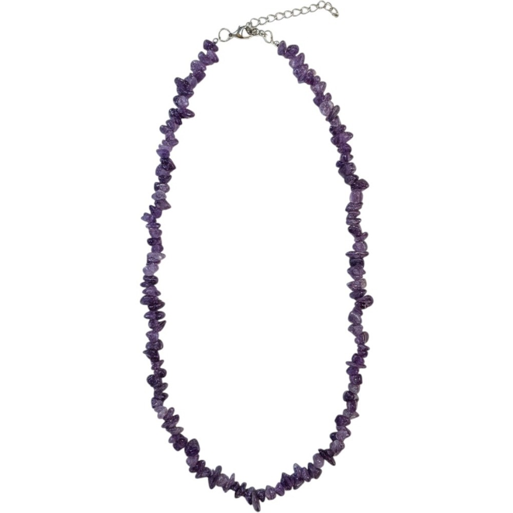 Purple Amethyst Chip Bead Necklace Natural Stone Boho Crystal 18in